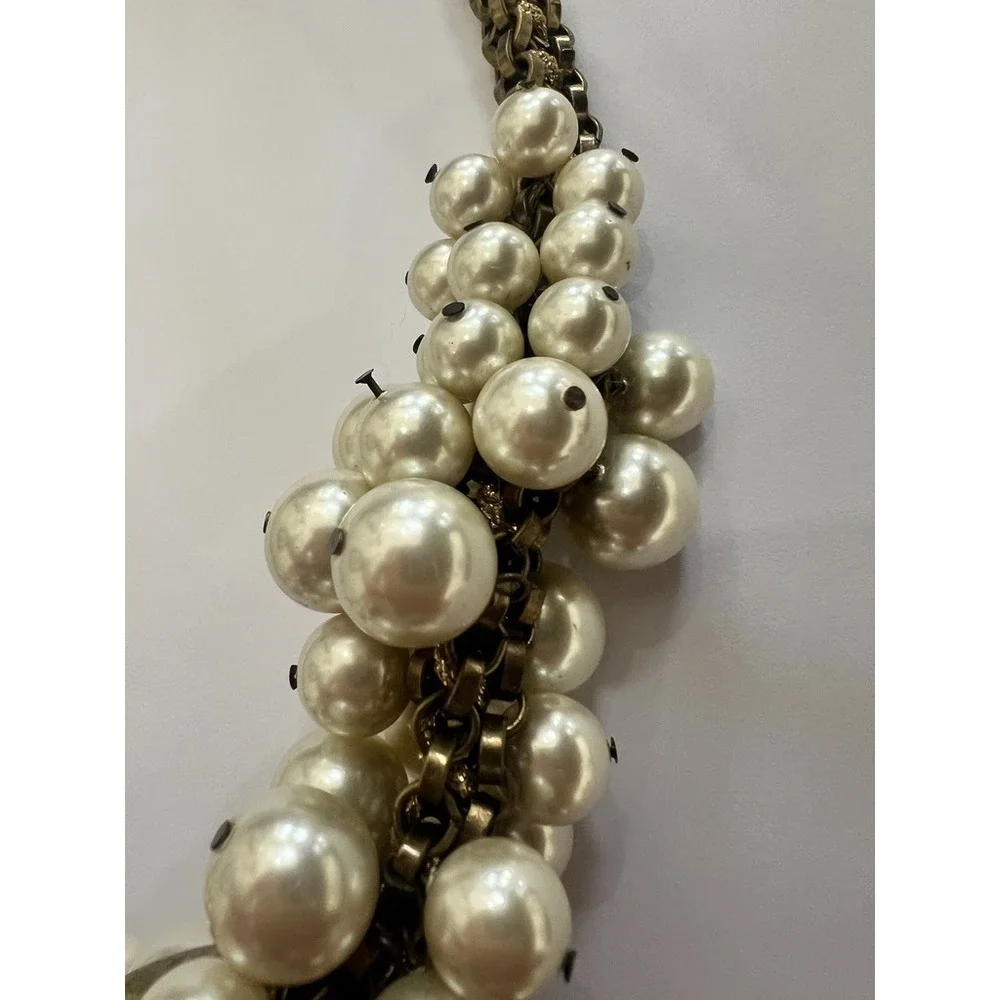 NOS Lee Angel Faux Pearl Rhinestone Link Necklace Antiqued Gold Y2K Luxe Baroque
